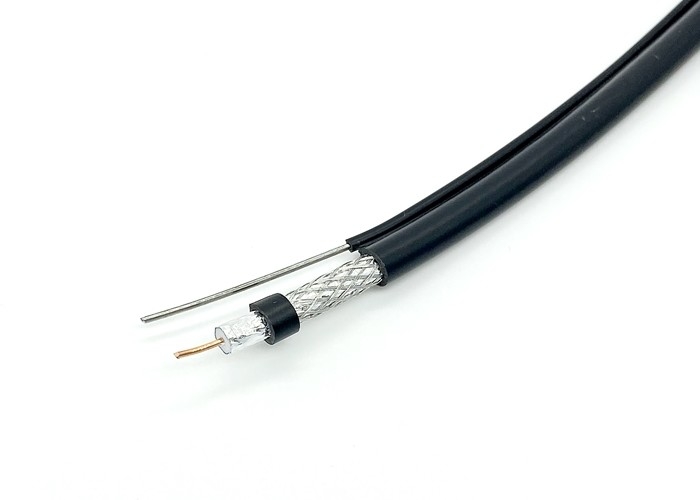 Self Supporting 75 Ohm Coaxial Cable Black PVC RG-6M/64 16SS CCS With Messenger
